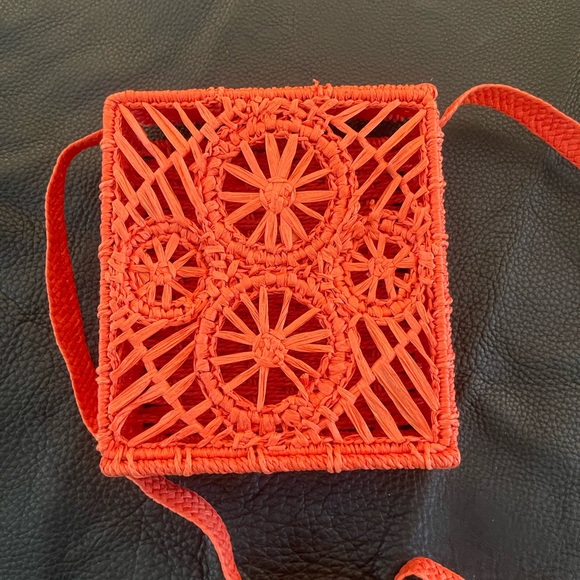 90’s Inspired Orange Crossbody Macramé Rattan Basket Handbag - Picture 13 of 13